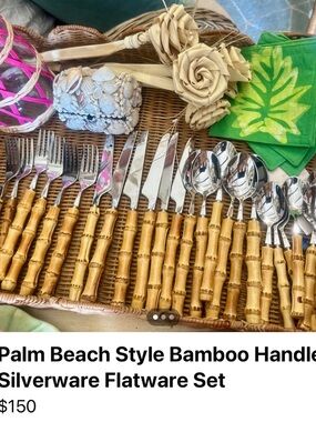 Palm Beach Style Bamboo Handle Silverware Flatware Set - Natural Bamboo